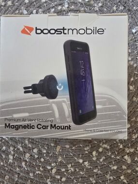 Boost Mobile Black Magnetic Car Mount - Air Vent Rotating Holder